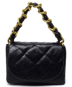 Quilted Flap Chain Link Crossbody Bag CJF115 BLACK